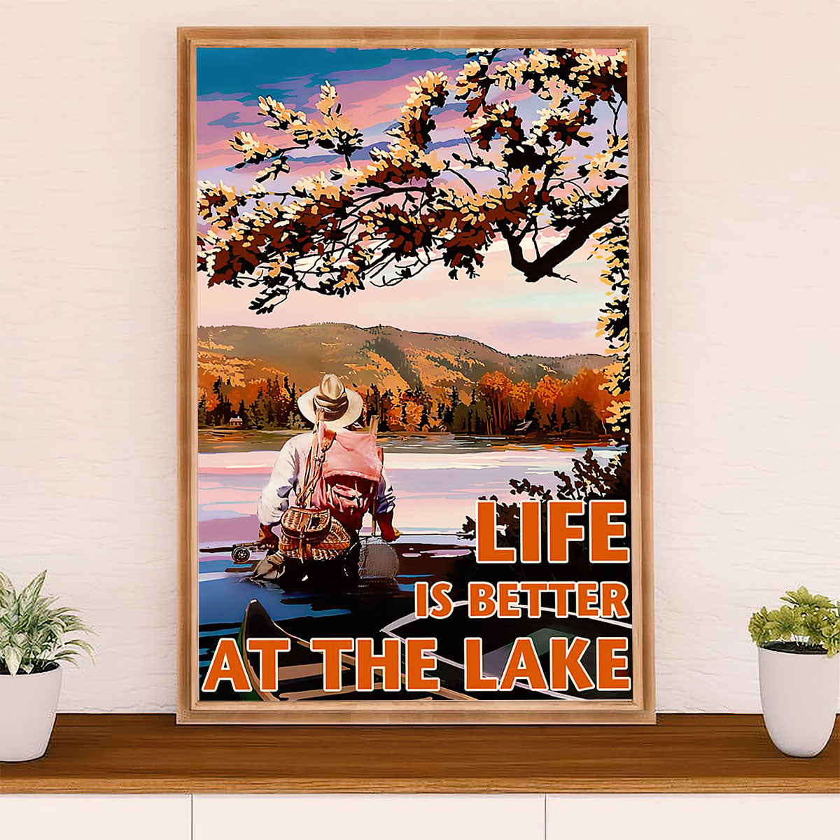 Fishing Poster Room Wall Art Prints | Life Is Better At Lake | Vintage Gift for Fisherman