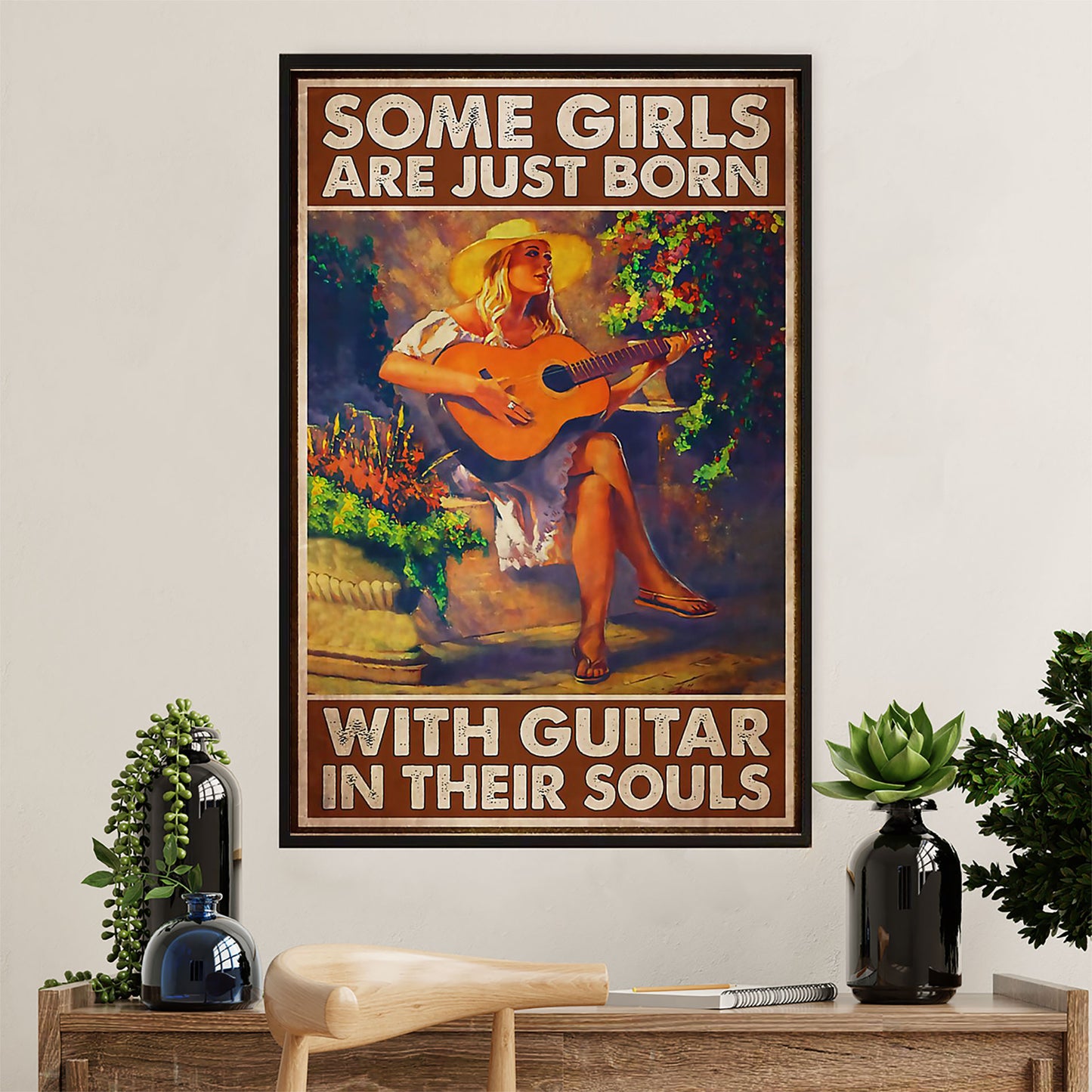 Music Guitar Poster Prints | Girls Born With Guitar | Wall Art Gift for Guitarist