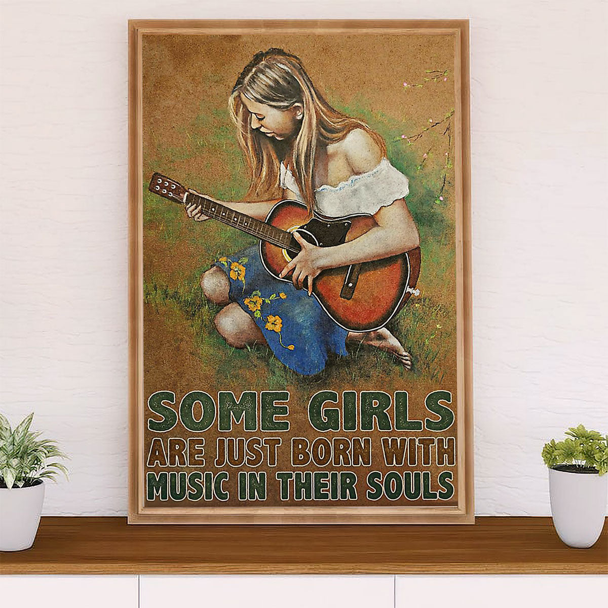 Music Guitar Poster Prints | Girls Born With Guitar | Wall Art Gift for Guitarist