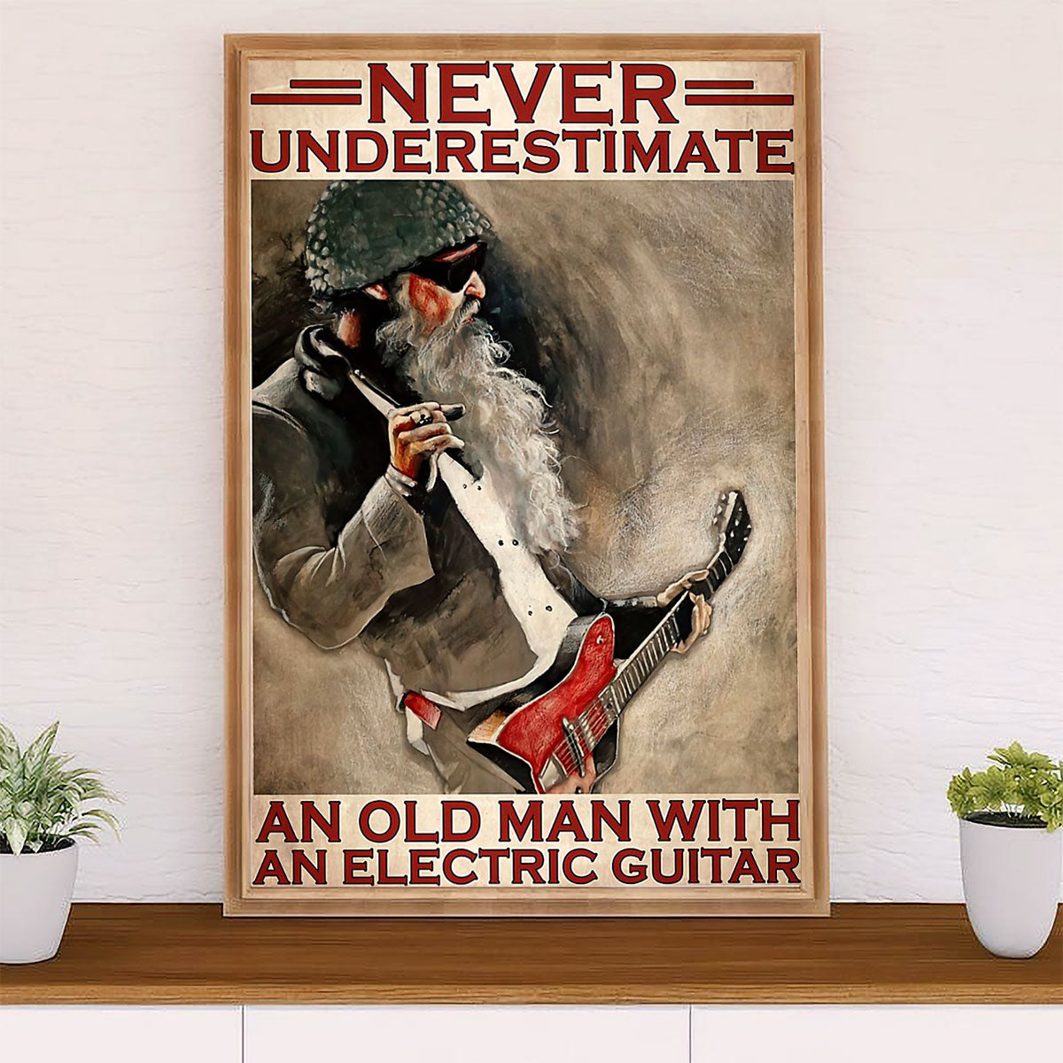 Music Guitar Poster Prints | Old Man With An Electric Guitar | Wall Art Gift for Guitarist