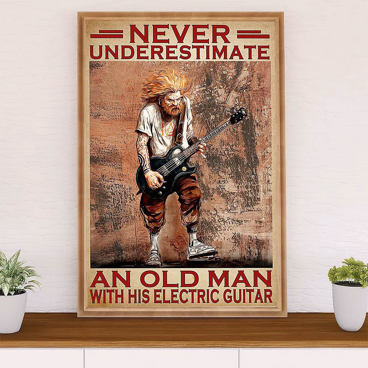 Music Guitar Poster Prints | Old Man With An Electric Guitar | Wall Art Gift for Guitarist