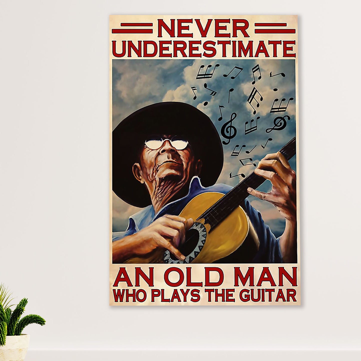 Music Guitar Poster Prints | Old Man Plays Guitar | Wall Art Gift for Guitarist