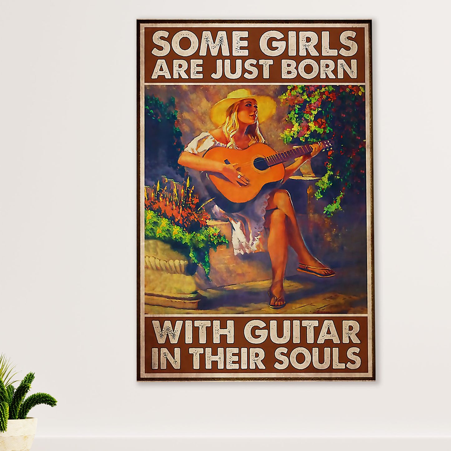 Music Guitar Poster Prints | Girls Born With Guitar | Wall Art Gift for Guitarist