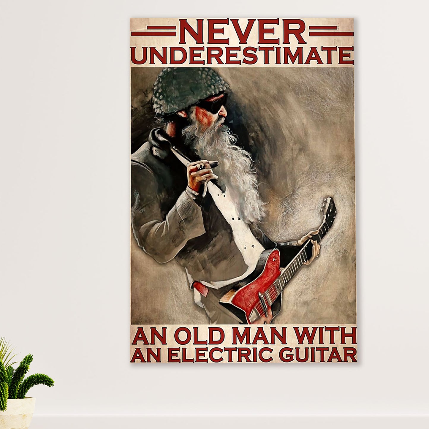 Music Guitar Poster Prints | Old Man With An Electric Guitar | Wall Art Gift for Guitarist