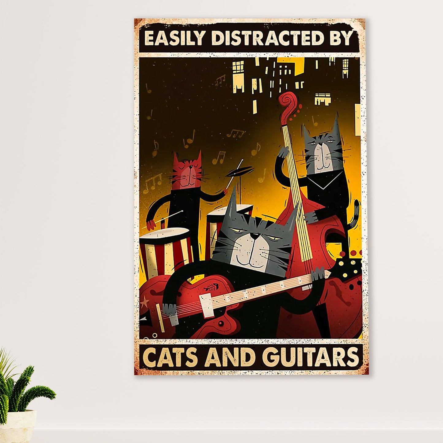 Music Guitar Poster Prints | Distracted By Cats & Electric Guitars | Wall Art Gift for Guitarist