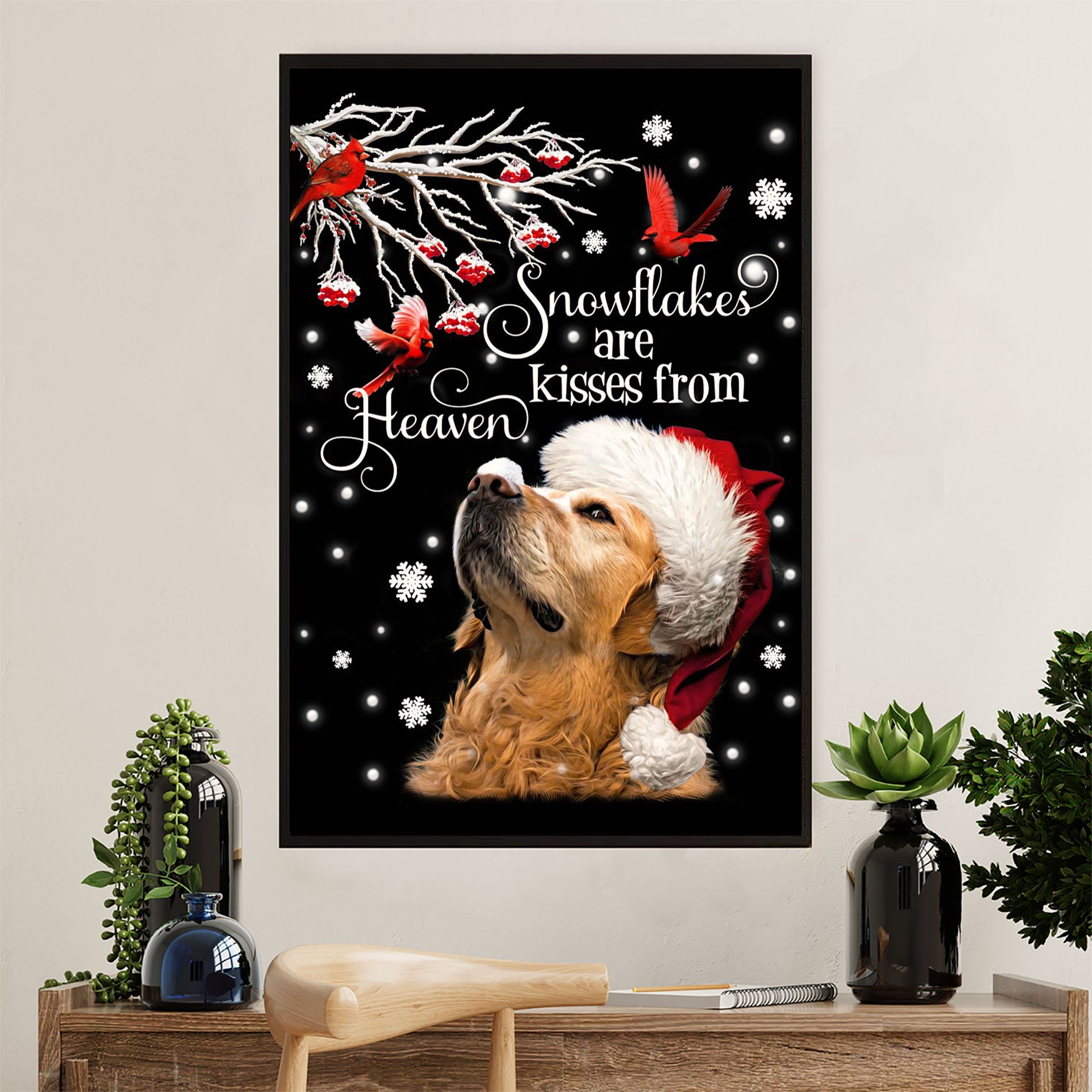 Golden Retriever Canvas Wall Art | Snowflakes Are Kisses From Heaven | Home Décor Gift for Dog Puppies Lover