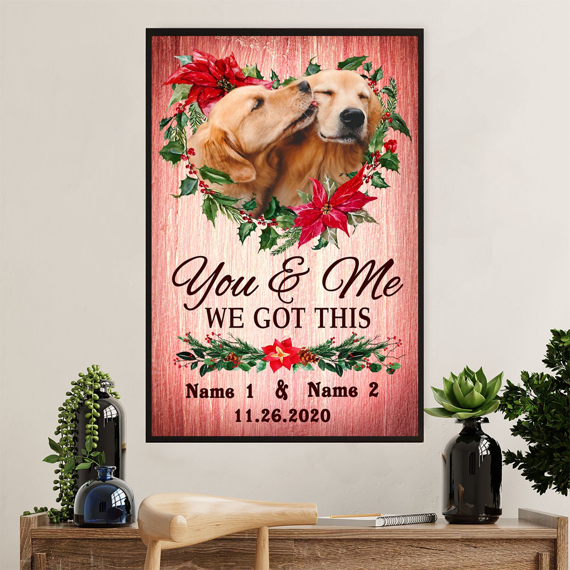 Golden Retriever Canvas Wall Art | Personalized Name You & Me | Home Décor Gift for Dog Puppies Lover
