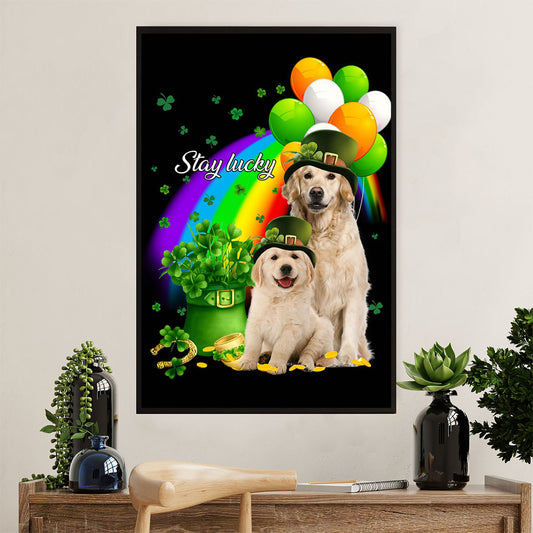Golden Retriever Canvas Wall Art | St Patrick's Day Stay Lucky | Home Décor Gift for Dog Puppies Lover