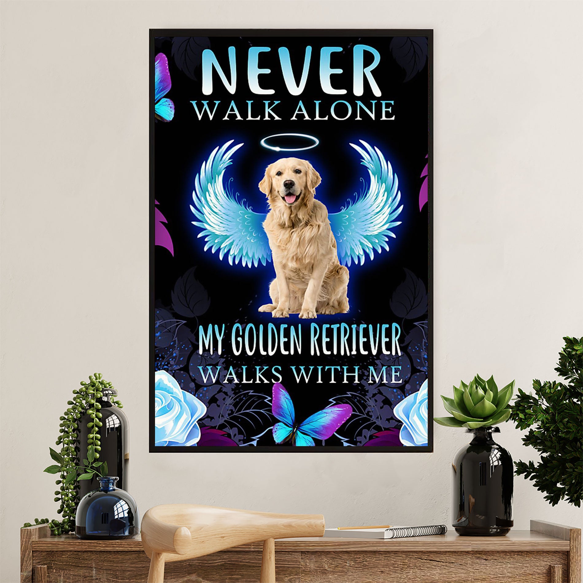 Golden Retriever Canvas Wall Art | Never Walk Alone & Dog Memorial | Home Décor Gift for Dog Puppies Lover