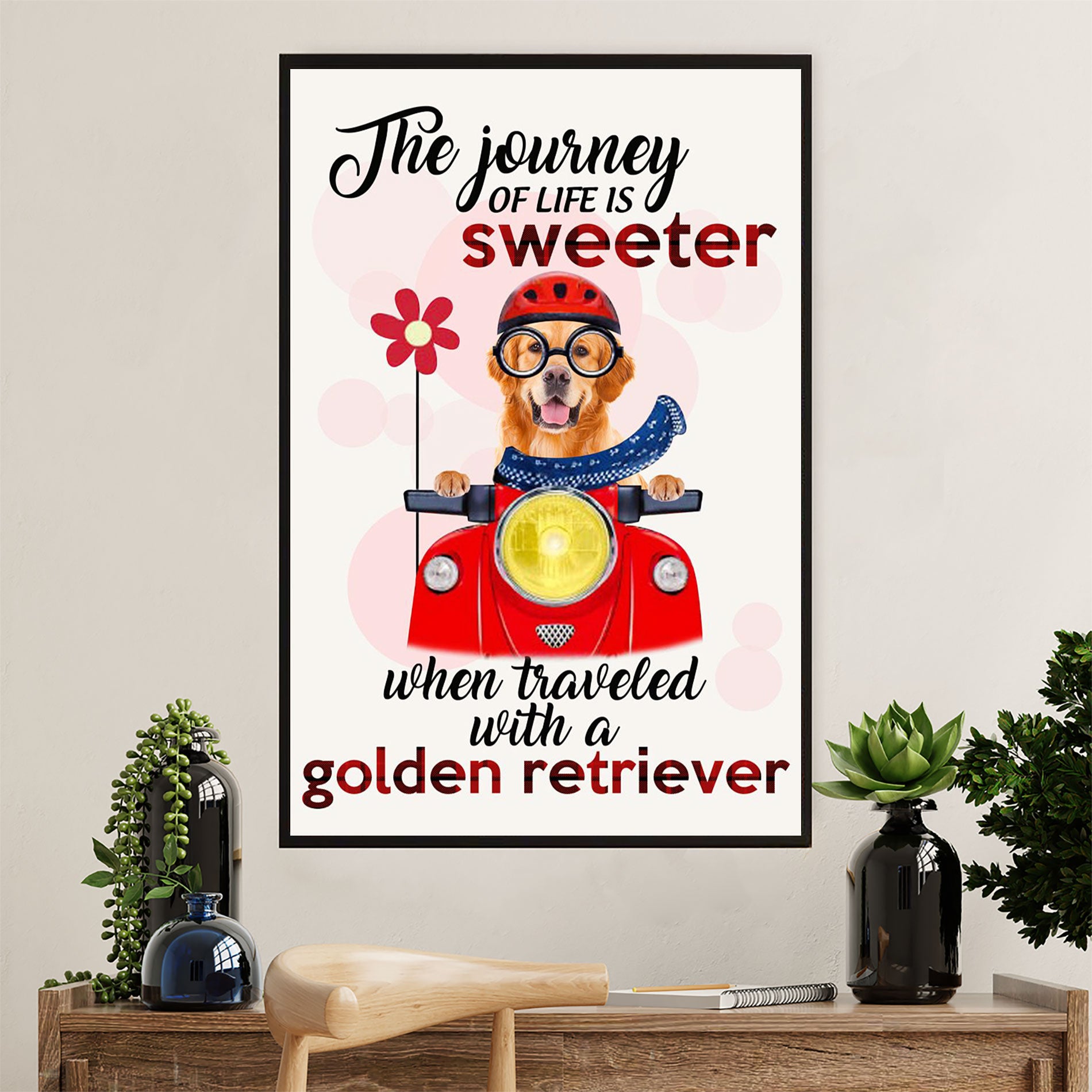 Golden Retriever Canvas Wall Art | Travel With A Golden Retriever | Home Décor Gift for Dog Puppies Lover