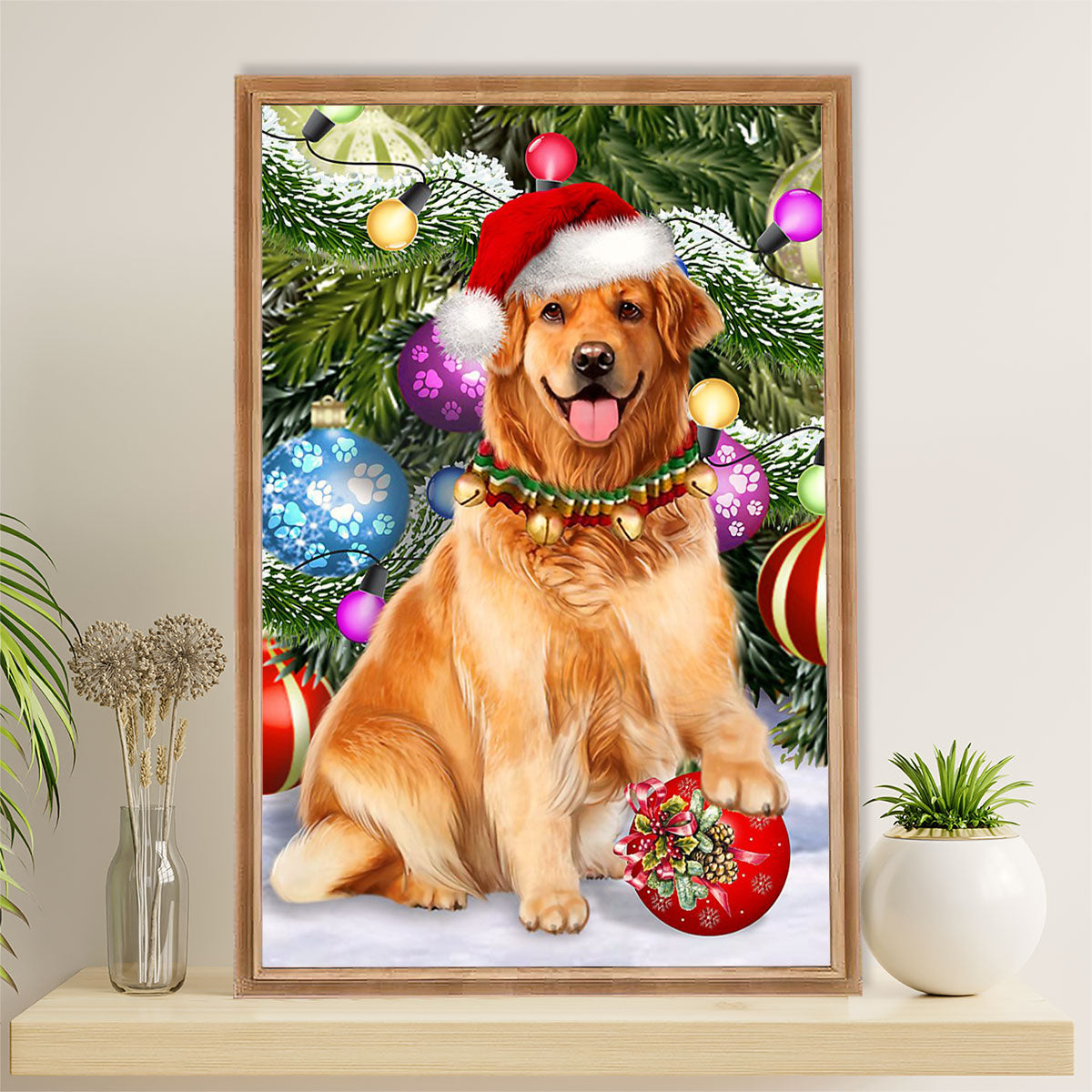 Golden Retriever Canvas Wall Art | Dog Christmas Tree | Home Décor Gift for Dog Puppies Lover