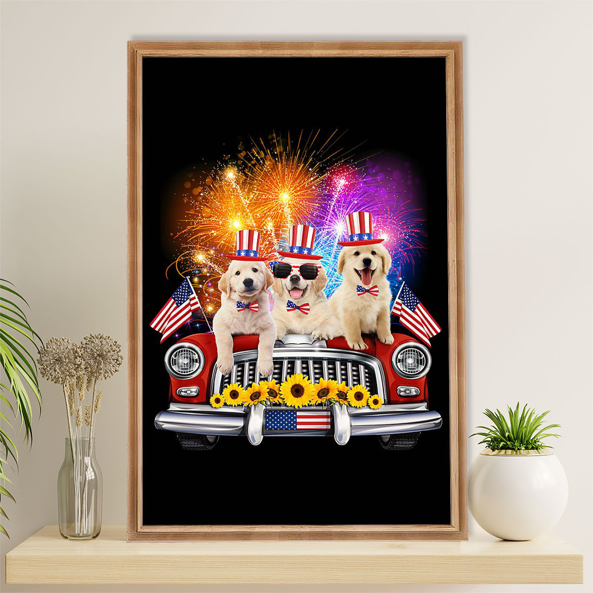Golden Retriever Canvas Wall Art | Dog Independence Day | Home Décor Gift for Dog Puppies Lover