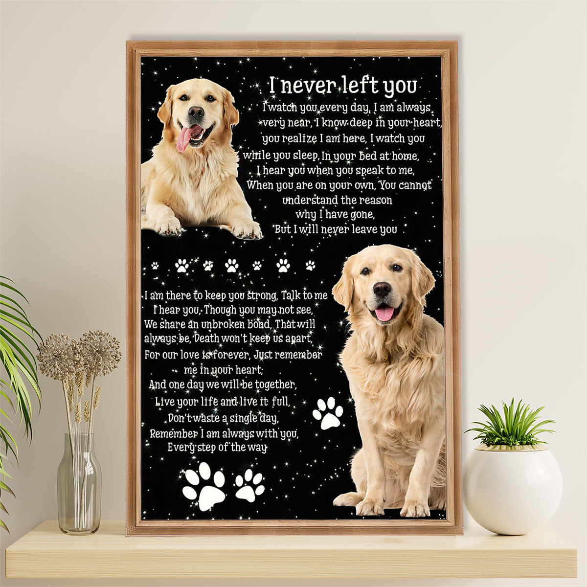 Golden Retriever Canvas Wall Art | I Never Left You | Home Décor Gift for Dog Puppies Lover