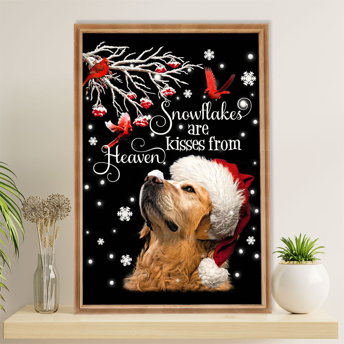 Golden Retriever Canvas Wall Art | Snowflakes Are Kisses From Heaven | Home Décor Gift for Dog Puppies Lover