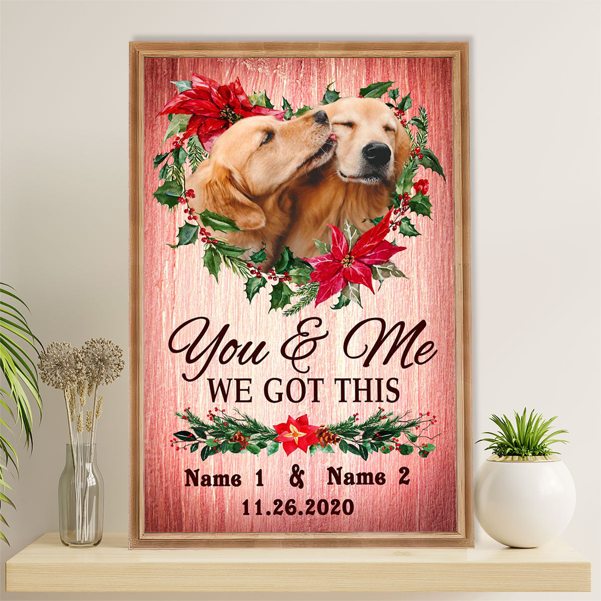 Golden Retriever Canvas Wall Art | Personalized Name You & Me | Home Décor Gift for Dog Puppies Lover