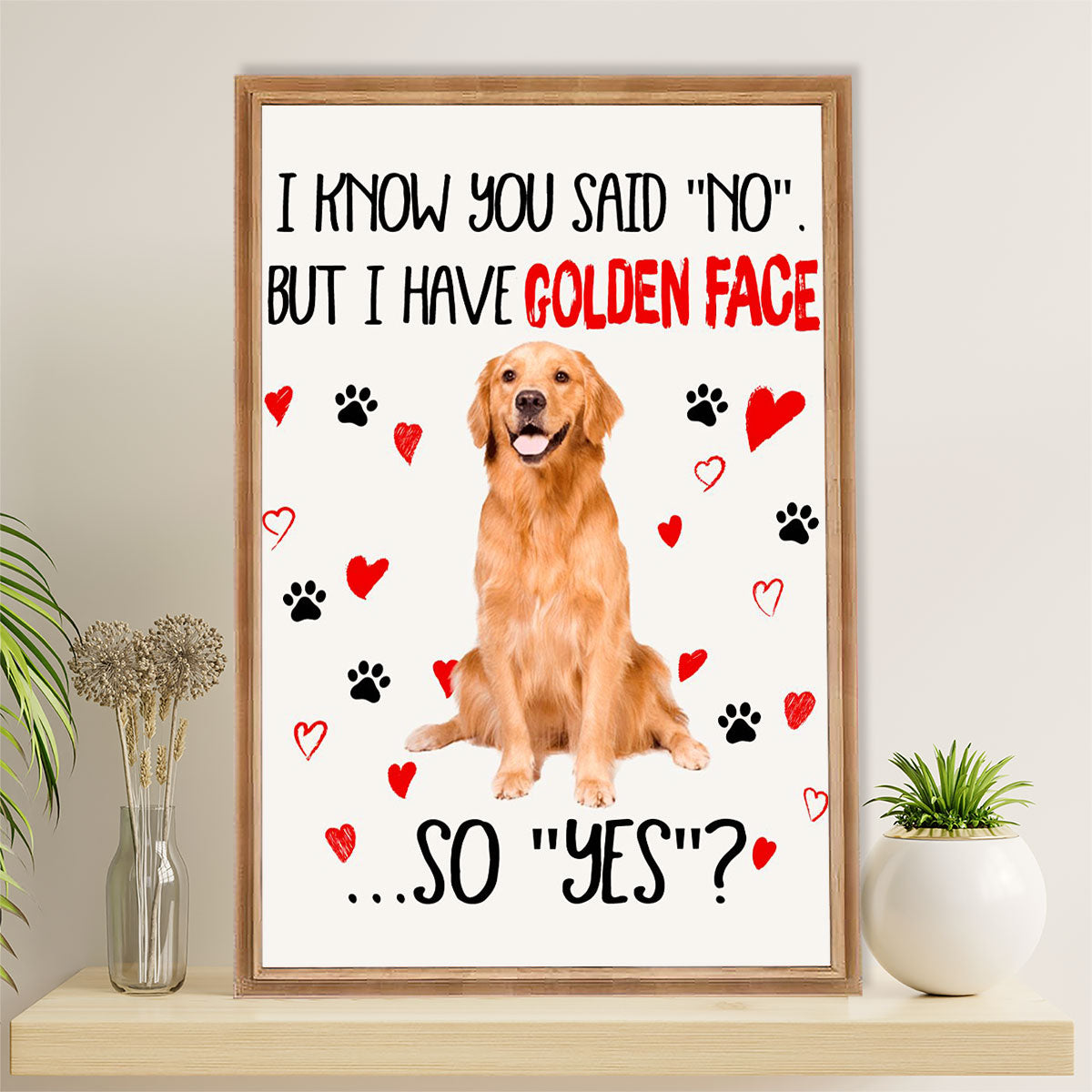 Golden Retriever Canvas Wall Art | Golden Face | Home Décor Gift for Dog Puppies Lover