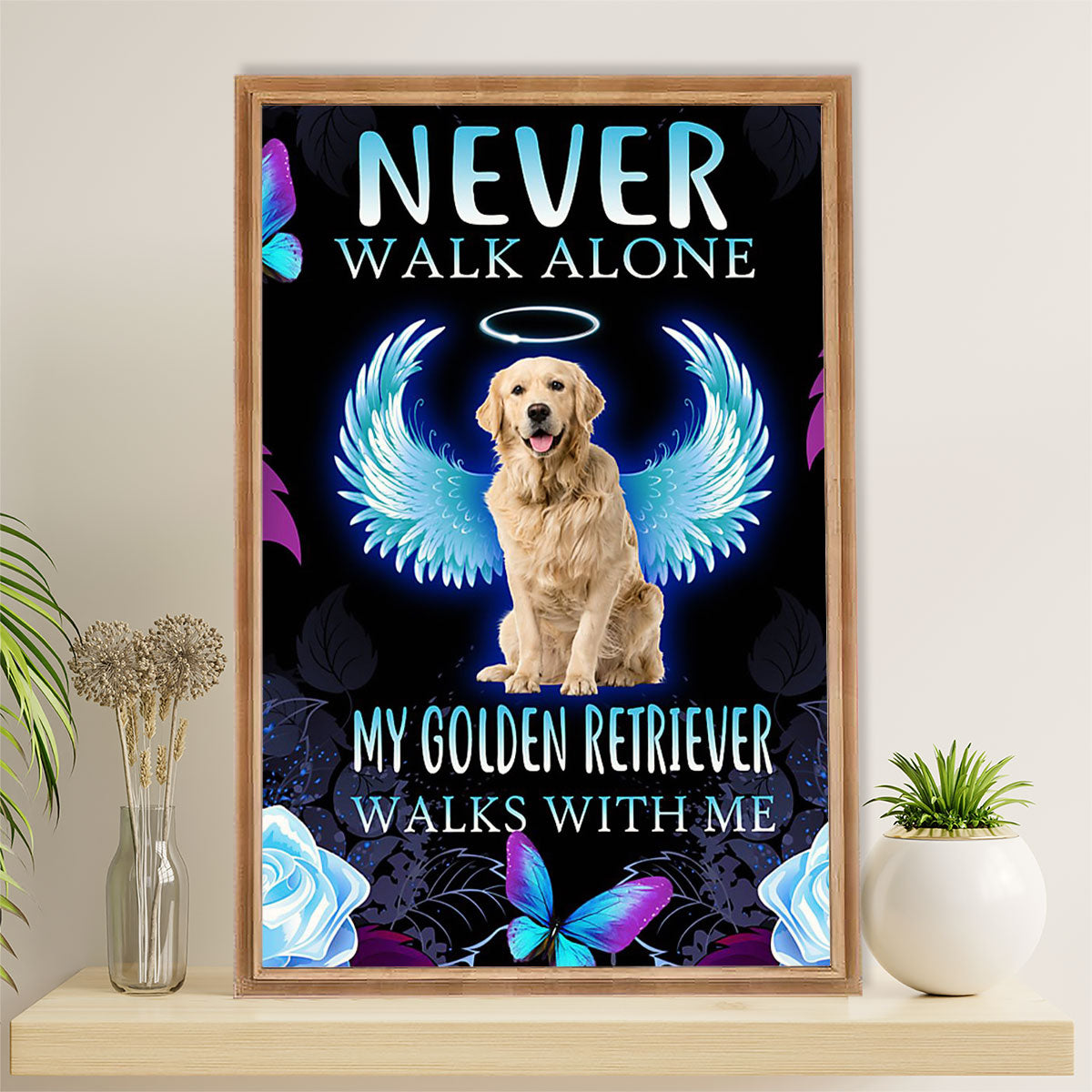 Golden Retriever Canvas Wall Art | Never Walk Alone & Dog Memorial | Home Décor Gift for Dog Puppies Lover