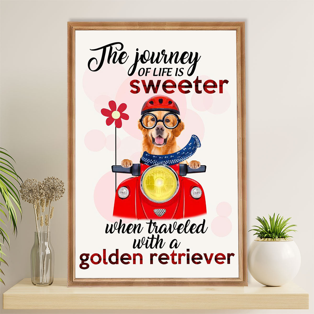 Golden Retriever Canvas Wall Art | Travel With A Golden Retriever | Home Décor Gift for Dog Puppies Lover