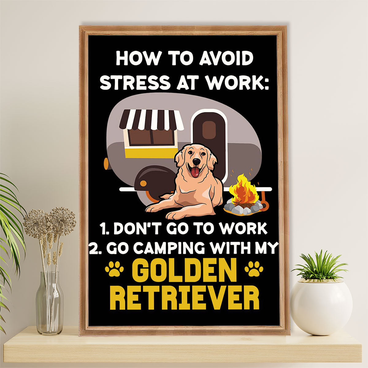 Golden Retriever Canvas Wall Art | Loves Camping & Dog | Home Décor Gift for Dog Puppies Lover
