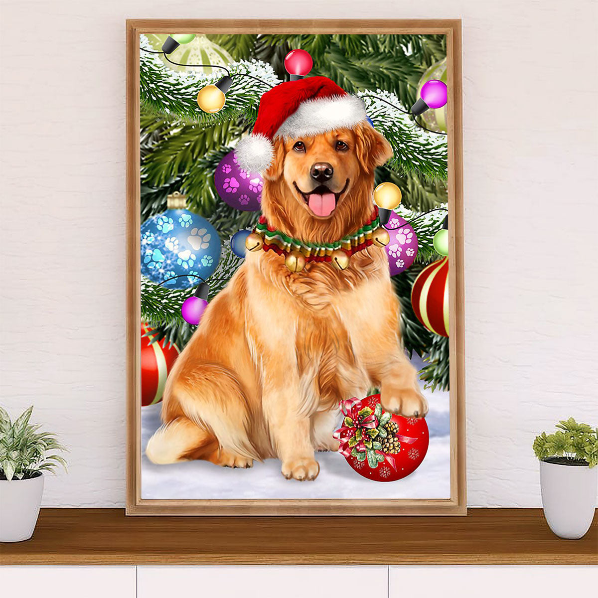 Golden Retriever Canvas Wall Art | Dog Christmas Tree | Home Décor Gift for Dog Puppies Lover