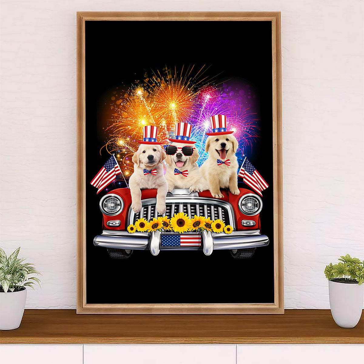 Golden Retriever Canvas Wall Art | Dog Independence Day | Home Décor Gift for Dog Puppies Lover