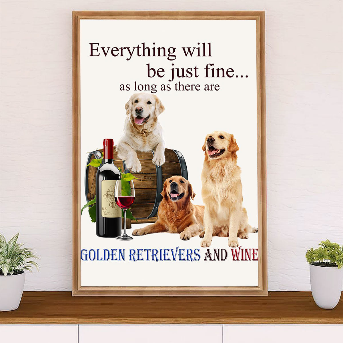 Golden Retriever Canvas Wall Art | Loves Dogs & Wine | Home Décor Gift for Dog Puppies Lover