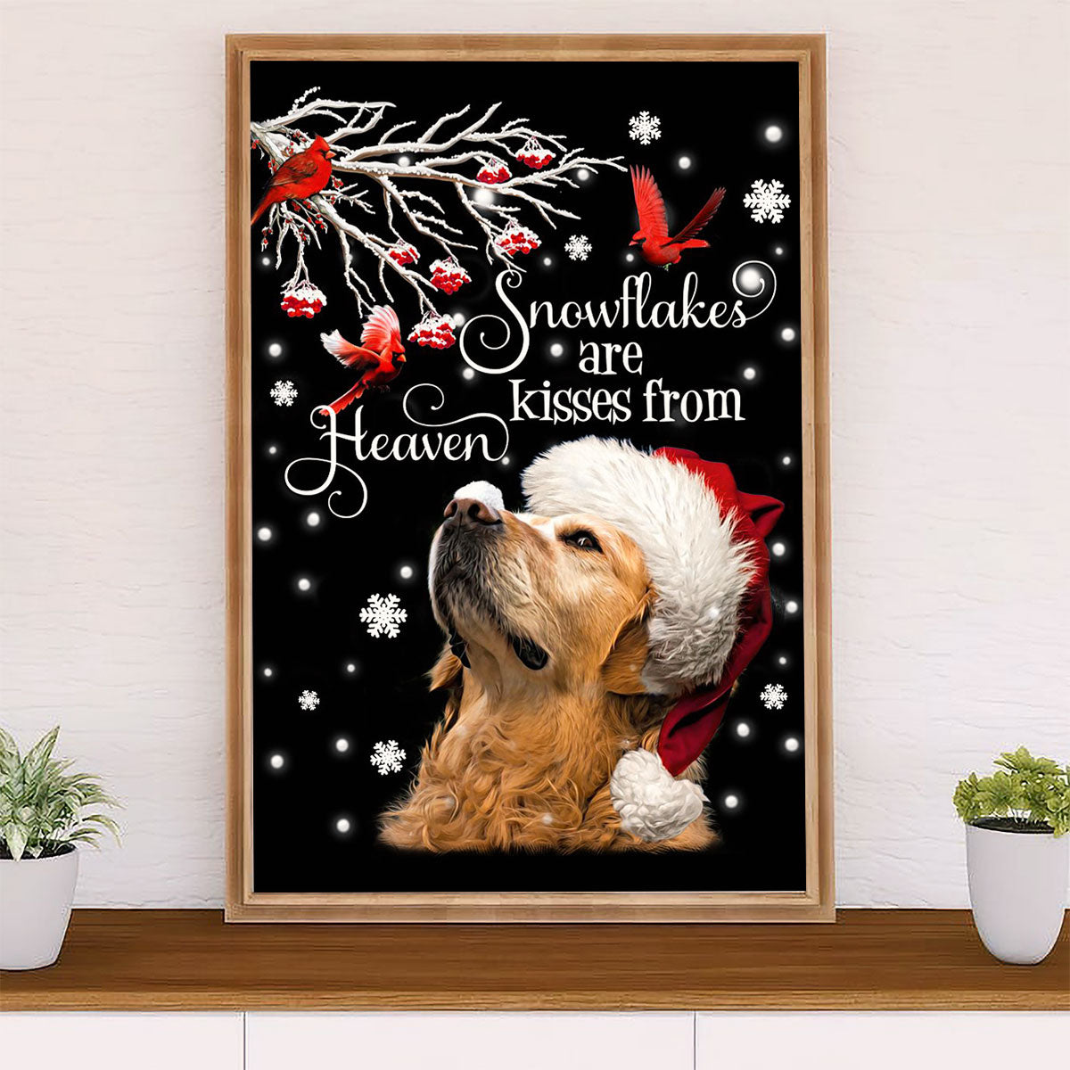 Golden Retriever Canvas Wall Art | Snowflakes Are Kisses From Heaven | Home Décor Gift for Dog Puppies Lover
