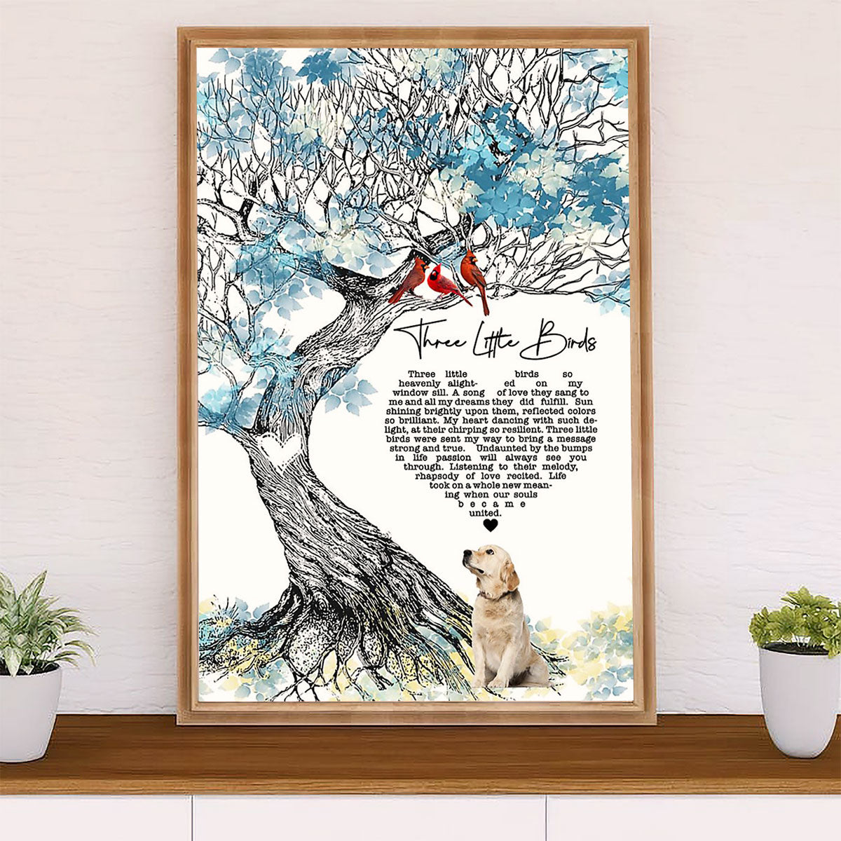 Golden Retriever Canvas Wall Art | Three Cardinals & Dog | Home Décor Gift for Dog Puppies Lover