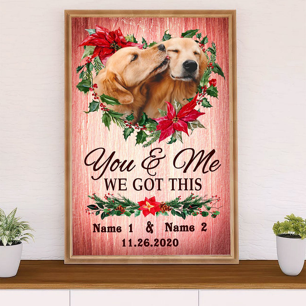Golden Retriever Canvas Wall Art | Personalized Name You & Me | Home Décor Gift for Dog Puppies Lover