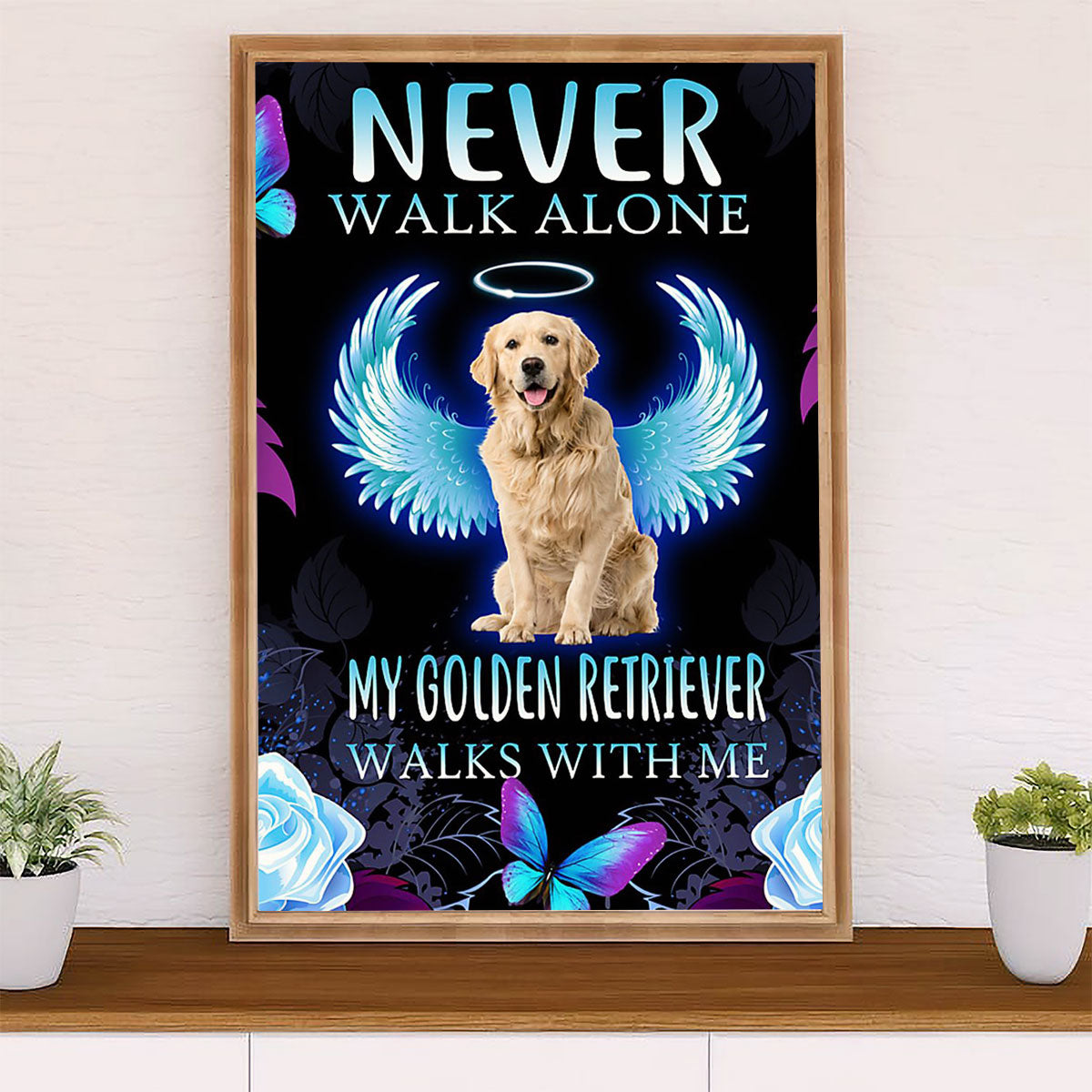 Golden Retriever Canvas Wall Art | Never Walk Alone & Dog Memorial | Home Décor Gift for Dog Puppies Lover