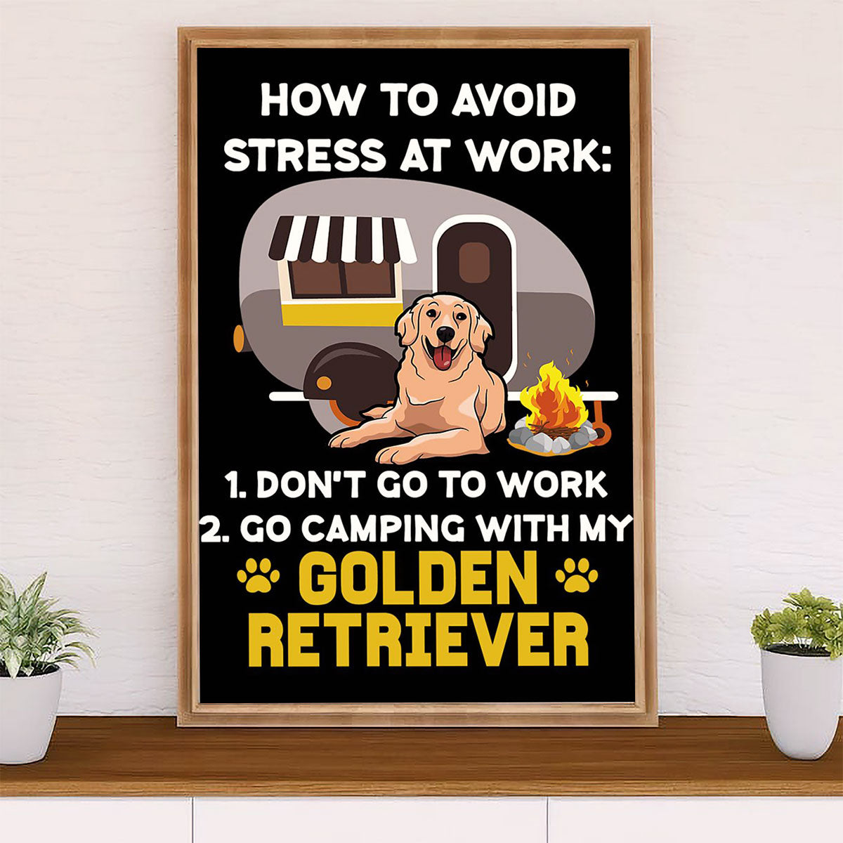Golden Retriever Canvas Wall Art | Loves Camping & Dog | Home Décor Gift for Dog Puppies Lover