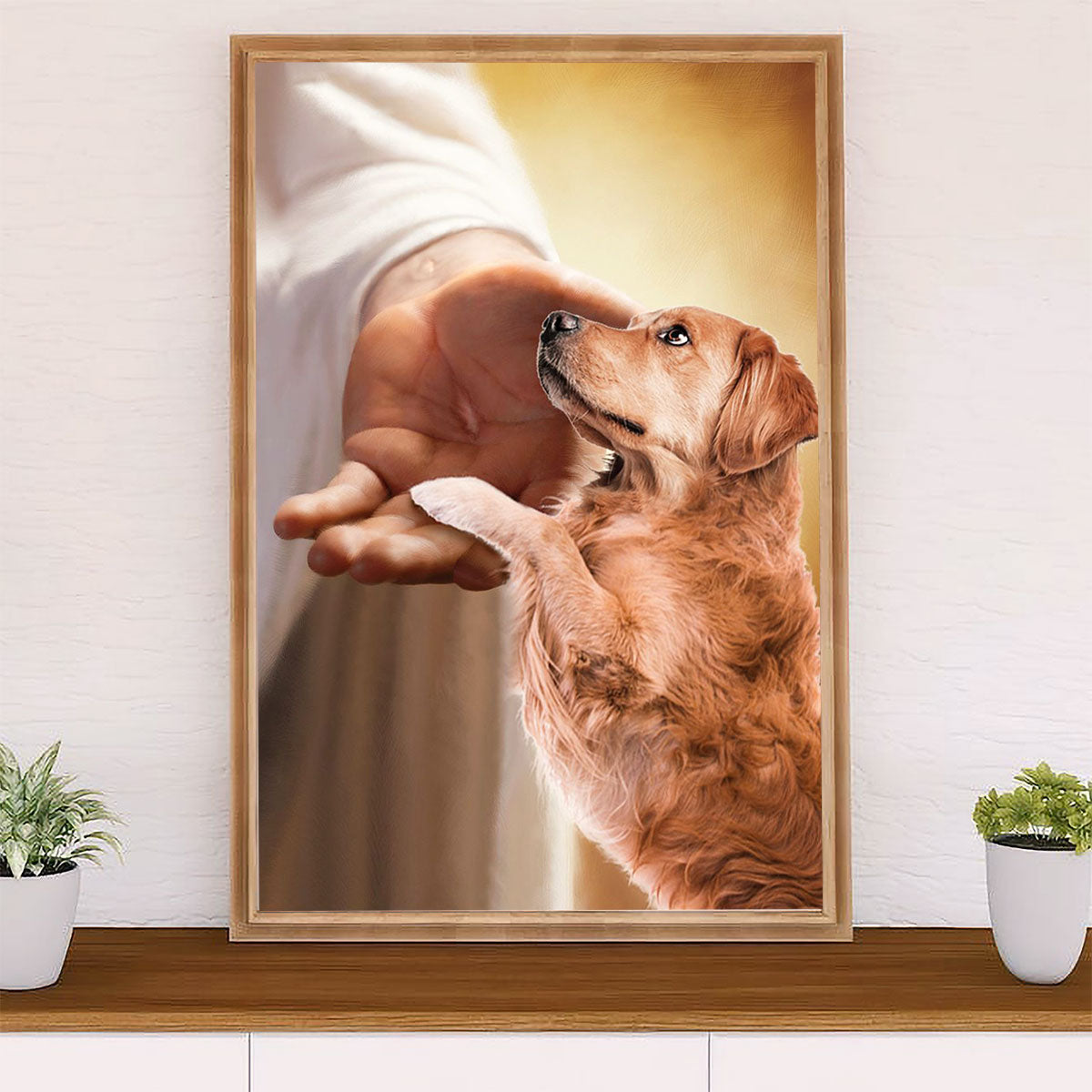 Golden Retriever Canvas Wall Art | Jesus Christ Gives Hand | Home Décor Gift for Dog Puppies Lover