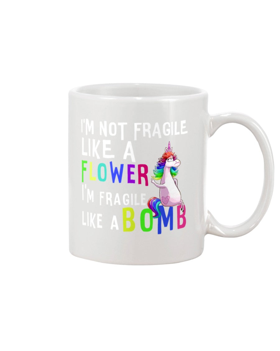 Funny Coffee Mug | Unicorn Fragile Like A Bomb | Funny Badass Quotes Drinkware Gift