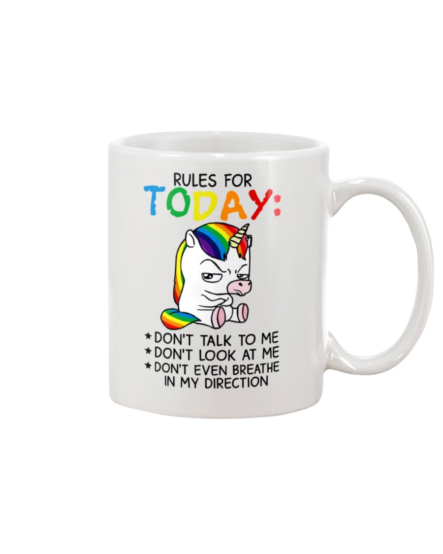 Funny Coffee Mug | Rules For Today Unicorn | Funny Badass Quotes Drinkware Gift