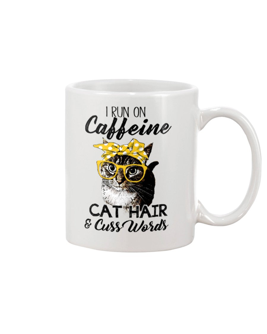 Funny Coffee Mug | I Run On Caffeine | Funny Badass Quotes Drinkware Gift