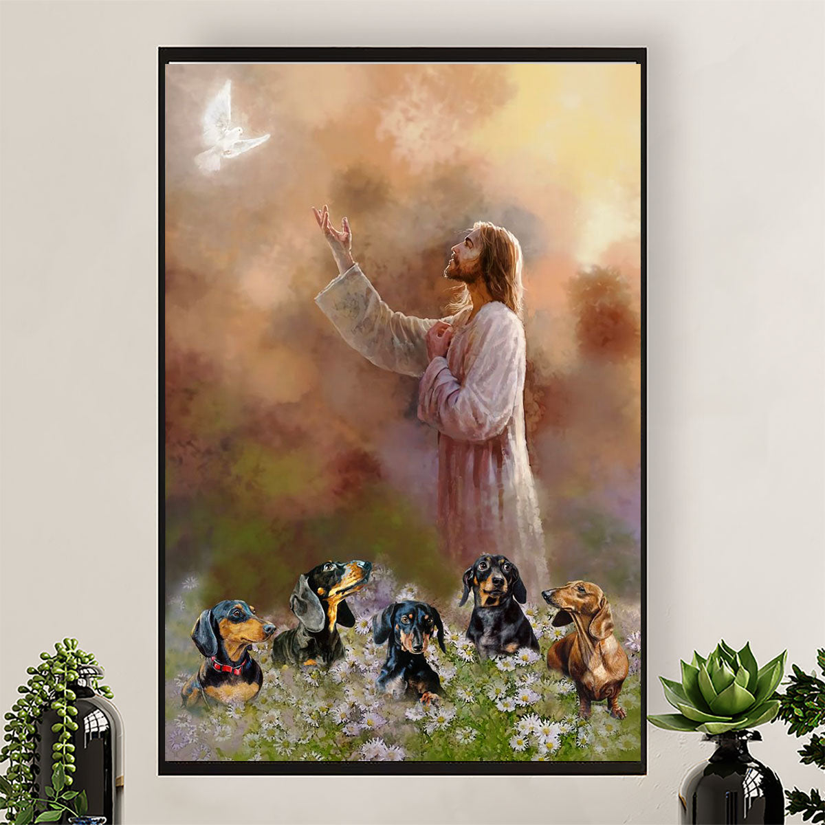 Dachsund Dog Poster Prints | Jesus & Dog | Wall Art Gift for Dachshund Puppies Lover