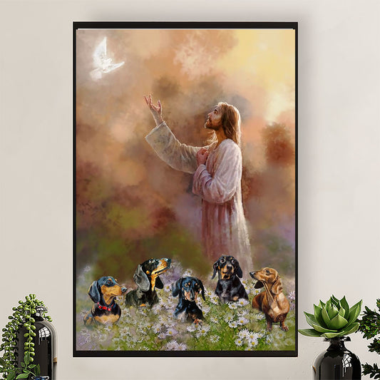 Dachsund Dog Poster Prints | Jesus & Dog | Wall Art Gift for Dachshund Puppies Lover
