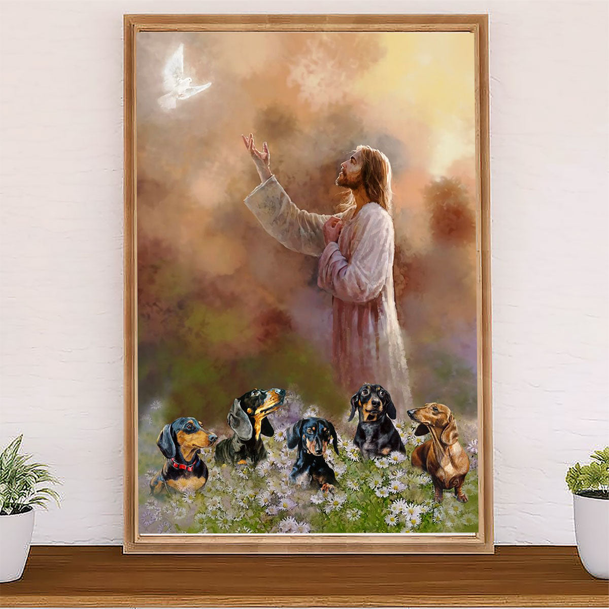 Dachsund Dog Poster Prints | Jesus & Dog | Wall Art Gift for Dachshund Puppies Lover