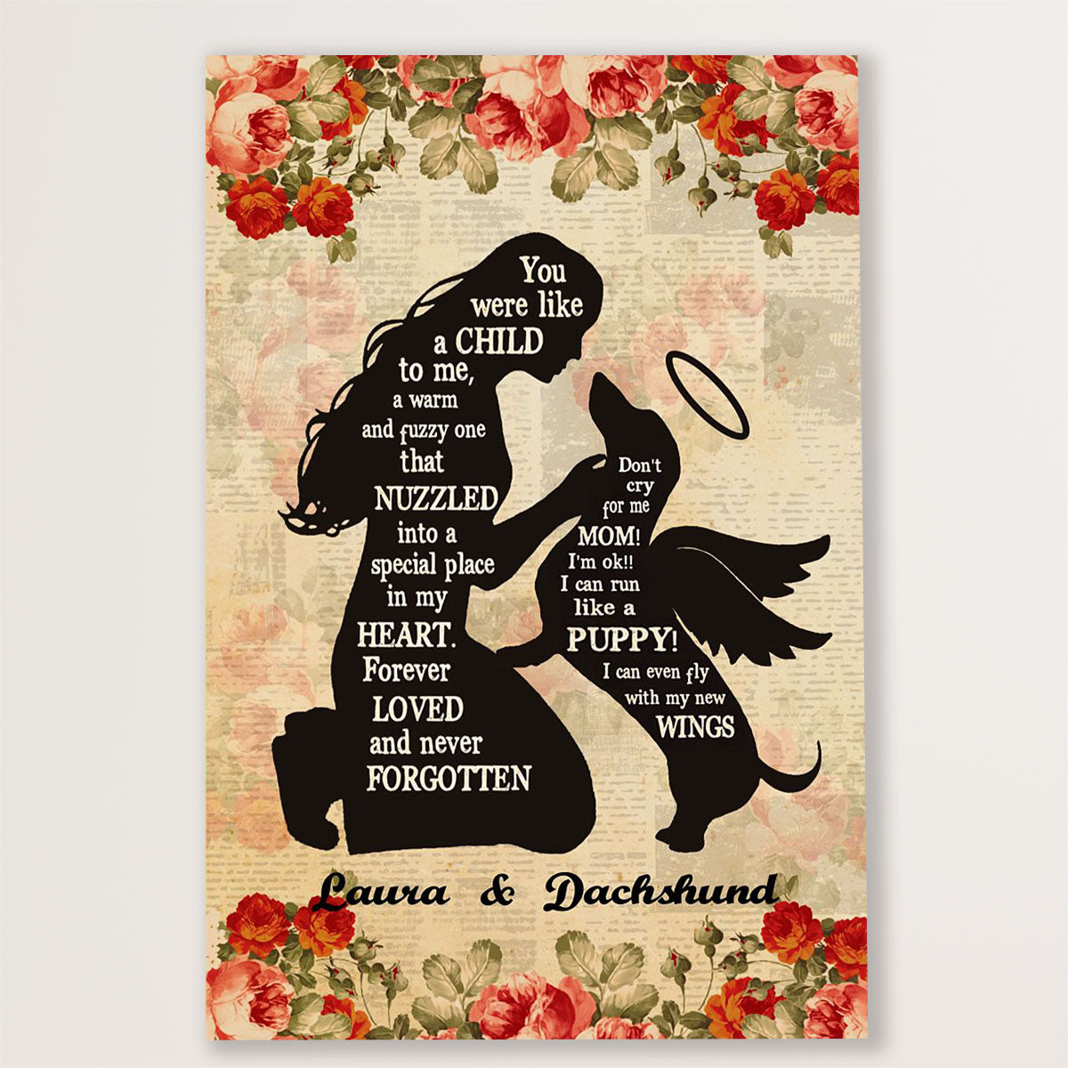 Dachsund Dog Poster Prints | Dog Memorial | Wall Art Gift for Dachshund Puppies Lover