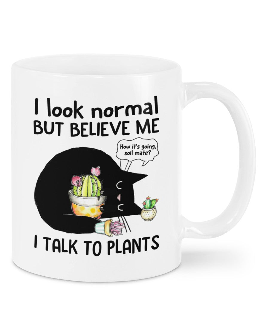 Gardening Coffee Mug | Black Cat - Talk To Plants | Drinkware Gift for Gardener, Plants Lover