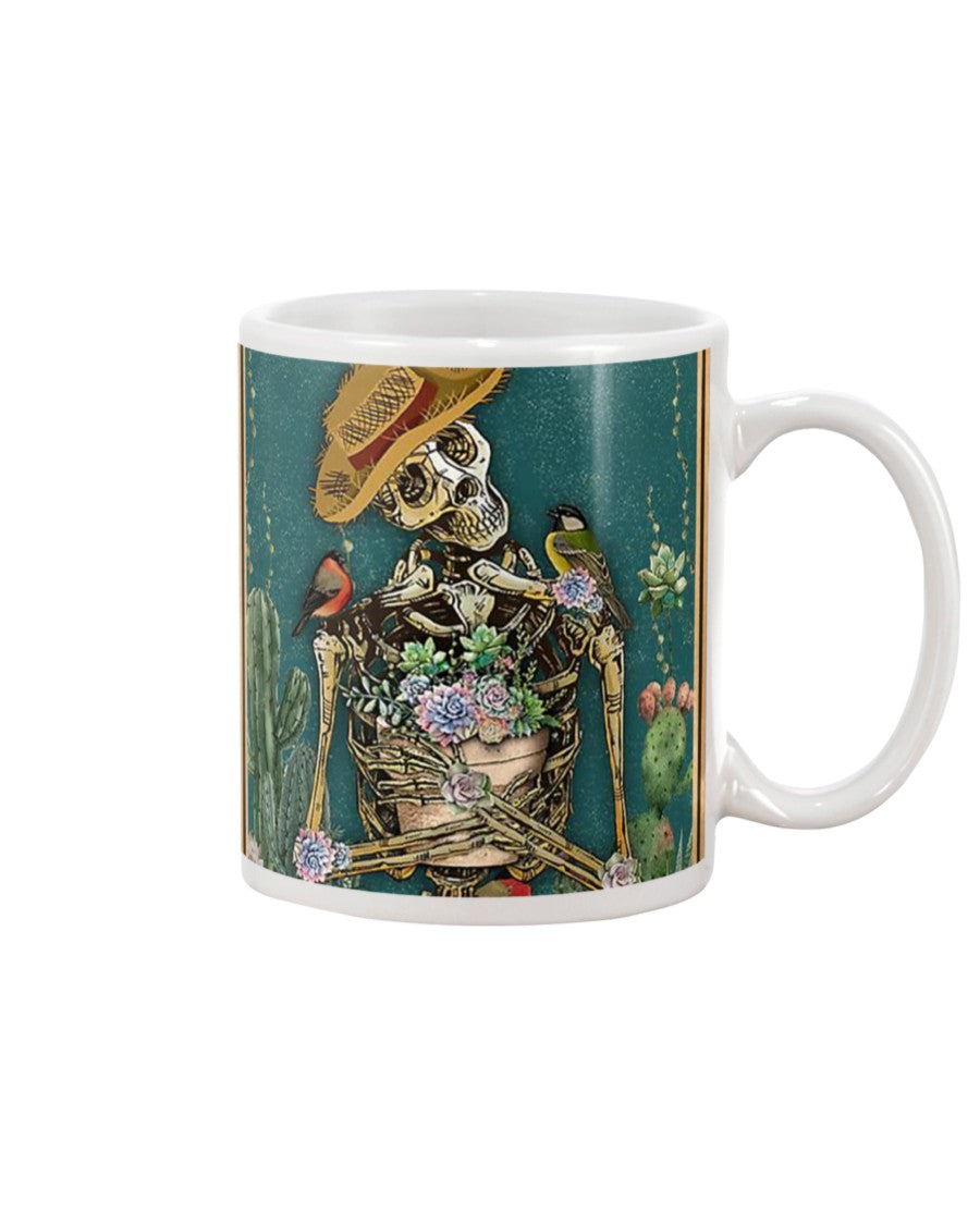 Gardening Coffee Mug | Skeleton Flowers | Drinkware Gift for Gardener, Plants Lover