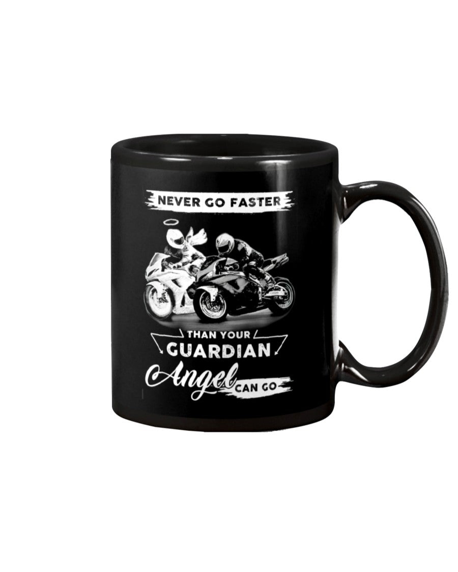 Motorcycle Coffee Mug | Never Go Faster Than Your Guardian | Drinkware Gift for Men Women Biker, Motorcyclist