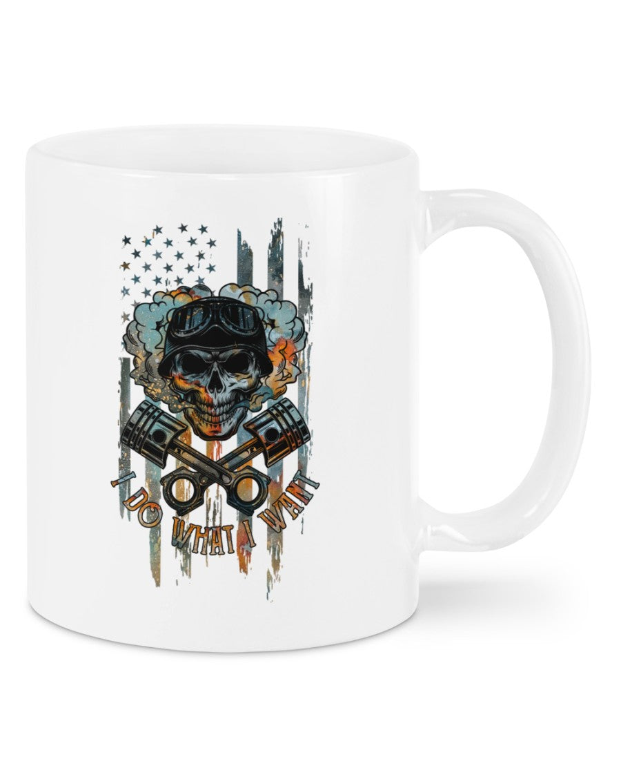 Motorcycle Coffee Mug | Skeleton Biker American Flag | Drinkware Gift for Men Women Biker, Motorcyclist
