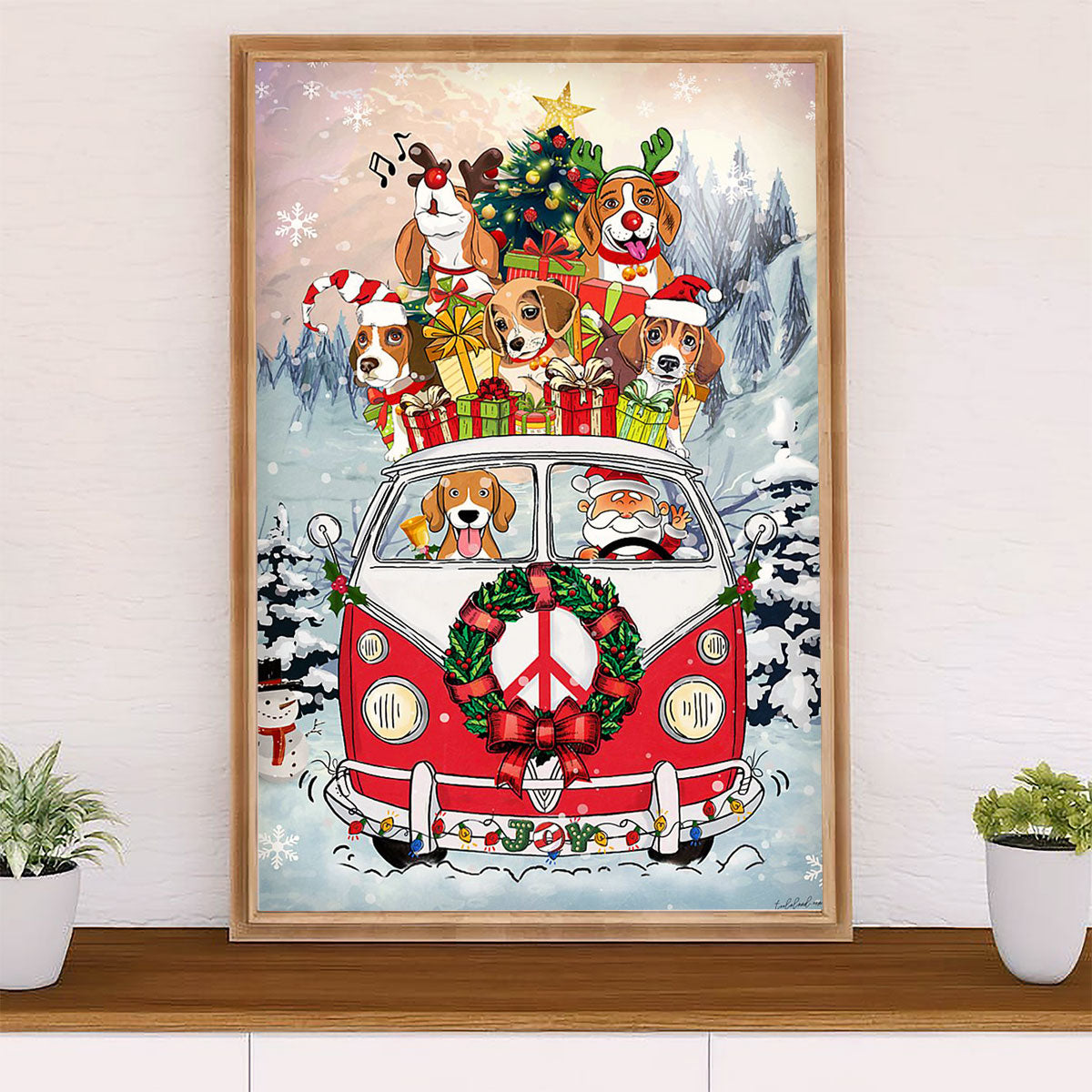 Beagle Dog Poster | Christmas Tree Santa Beagle | Wall Art Gift for Pocket Beagle Puppies Lover