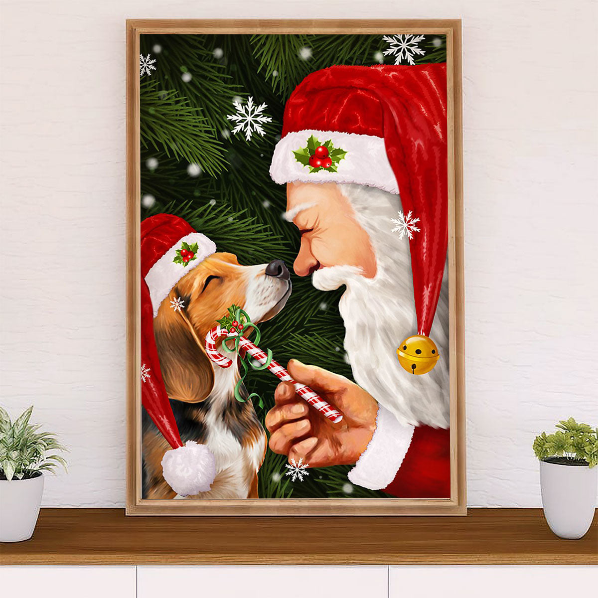 Beagle Dog Canvas Wall Art | Santa Claus Christmas Beagle | Gift for Pocket Beagle Puppies Lover