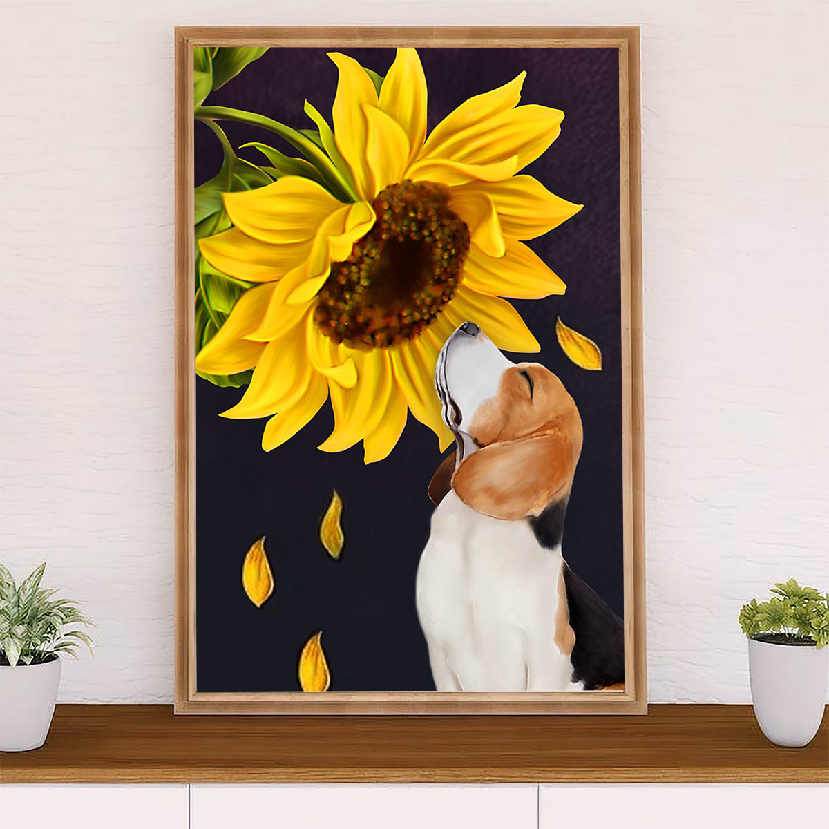 Beagle Dog Canvas Wall Art | Dog Sunflower | Gift for Pocket Beagle Puppies Lover