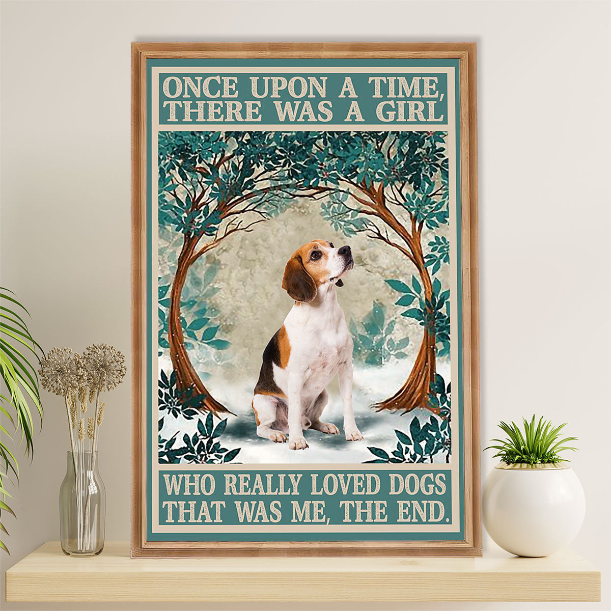 Beagle Dog Poster | Girl Loves Dog | Wall Art Gift for Pocket Beagle Puppies Lover