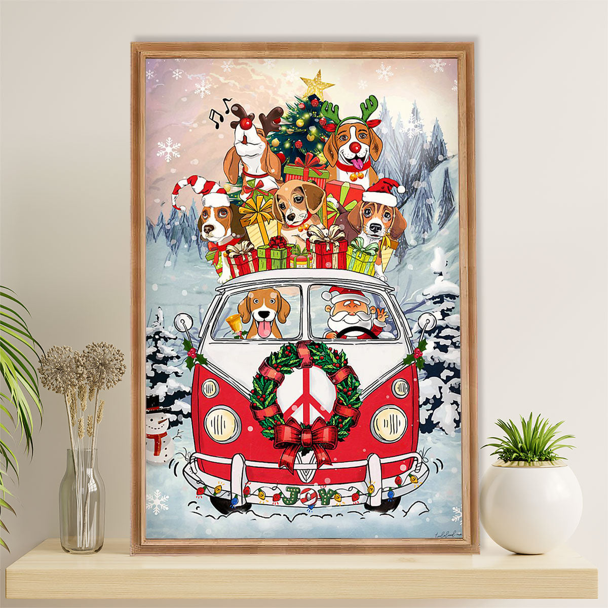 Beagle Dog Poster | Christmas Tree Santa Beagle | Wall Art Gift for Pocket Beagle Puppies Lover