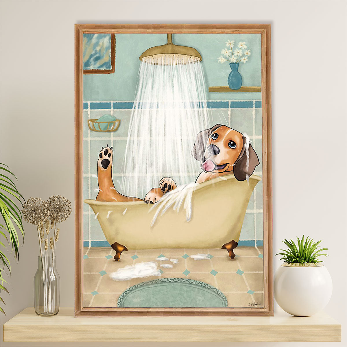 Beagle Dog Poster | Dog in Bath | Wall Art Gift for Pocket Beagle Puppies Lover