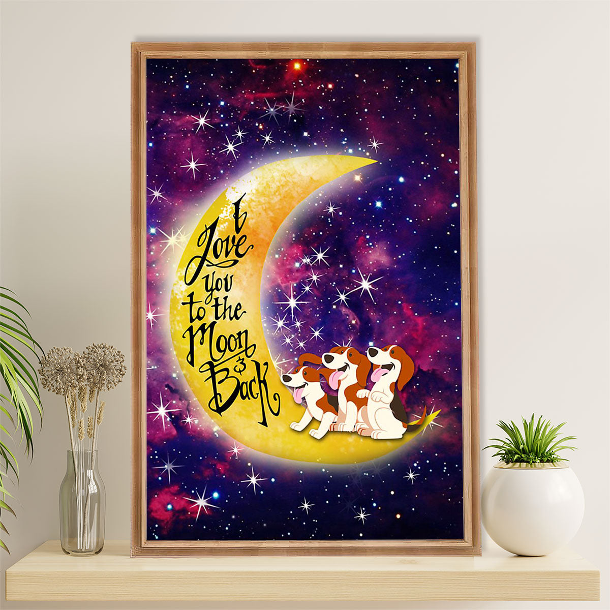 Beagle Dog Canvas Wall Art | Love You To The Moon And Back | Gift for Pocket Beagle Puppies Lover